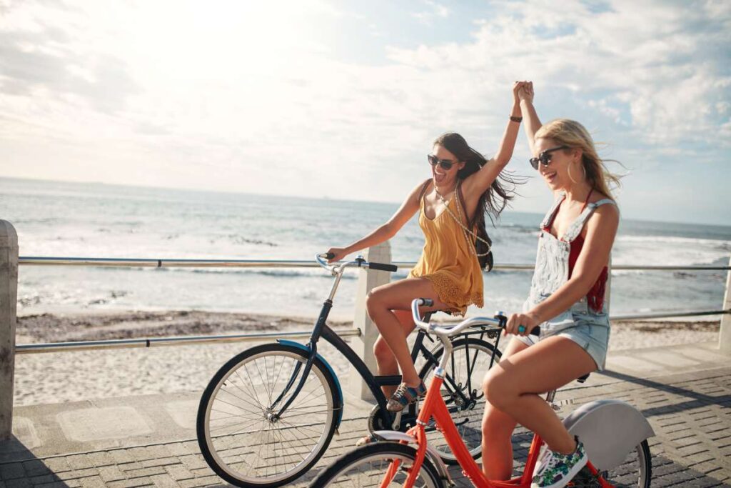 Girls riding bikes